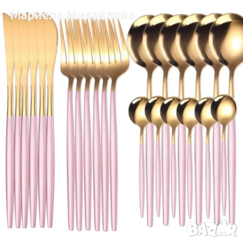 Комплект прибори за хранене от 24 части с луксозен дизайн и магнитна кутия в златисто и розово., снимка 2 - Прибори за хранене, готвене и сервиране - 53247746
