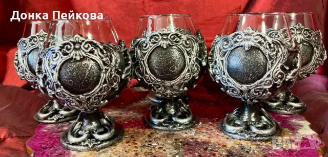 Ръчно изработен сервиз за коняк в злато от 6 части, снимка 1