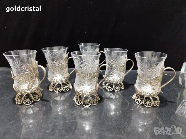 Стари руски стакани подстакани филигран, снимка 2 - Антикварни и старинни предмети - 55879926