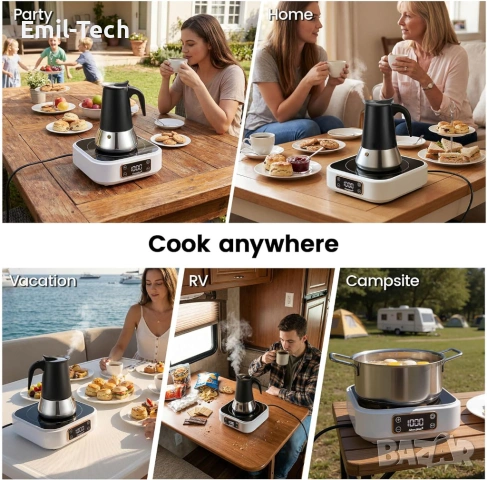 Нов мини индукционен котлон 1000W с кафеварка Мока – комплект, снимка 7 - Кафемашини - 53949223