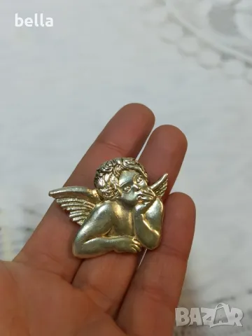 СТАРА ФРЕНСКА ПОСРЕБРЕНА БРОШКА,ЗНАЧКА -АНГЕЛ, снимка 2 - Антикварни и старинни предмети - 47978523