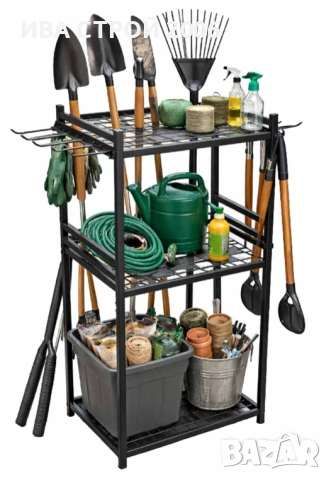 Стойка за градински инструменти | Органайзер за лопати, гребла и метли, снимка 5 - Градински инструменти - 54180259