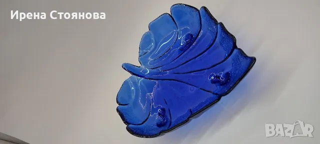 Голяма, стъклена фруктиера във формата на листо с крачета. , снимка 4 - Декорация за дома - 49324859