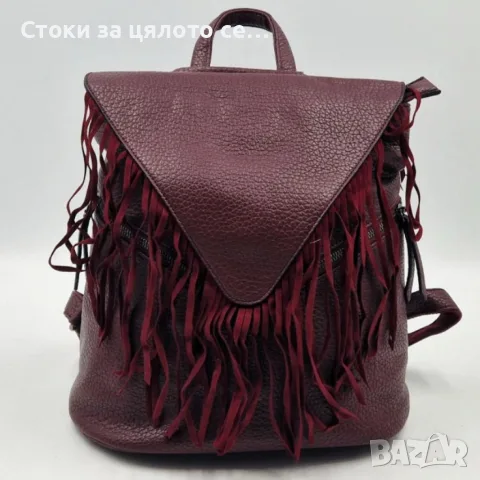 Дамска раница от еко кожа с ресни – бохо стил 36×30×16 см, снимка 6 - Раници - 55043899