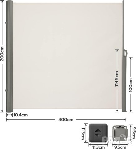 Странична тента   200х400 см BE204BP02, снимка 2 - Огради и мрежи - 42107483