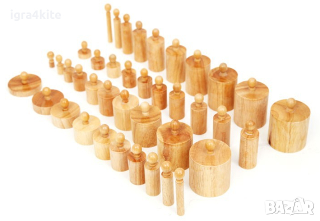 Промо! Монтесори дървени цветни цилиндри 40бр.в 4 кутии + 40бр. цилиндри с дръжки, снимка 8 - Образователни игри - 44595532
