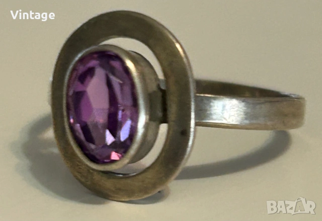 Прекрасен старинен съветски сребърен пръстен с естествен камък аметист , снимка 8 - Пръстени - 53347517