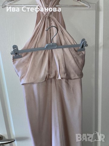 Бална  абитуриентска ASOS елегантна сатен парти коктейлна дълга рокля русалка бежова nude цвят , снимка 13 - Рокли - 41701679