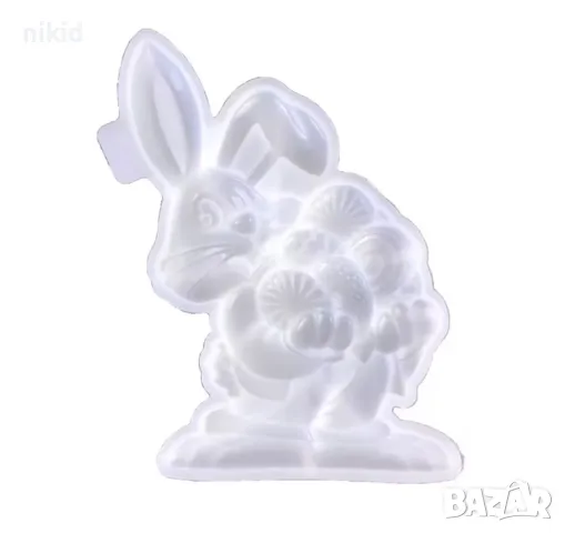 Голям Великденски заек с яйца в ръце силиконов молд форма фондан гипс шоколад смола, снимка 2 - Форми - 49522116