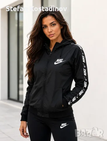 ✅Дамско черно яке Nike с качулка и бродирано лого– S, M, L XL XXL 