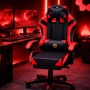 Удобен геймърски стол с поставка за крака и масажна лумбална възглавница, Черно-червен, снимка 5
