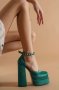 Сандали на ток - зелен сатен - VS1, снимка 2