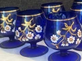 6 винтидж кристални чаши  Bohemia ръчно рисувани, кобалтово сини с позлата, снимка 6