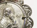 Възрожденска Сребърна икона, амулет, накит, медальон с Богородица, Дева Мария - Панагия 70 мм сребро, снимка 3