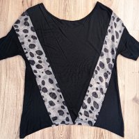 Дамска тениска Bershka,  size S, 100%вискоза, с тюл с леопардови мотив, като нова, снимка 3 - Тениски - 29005561