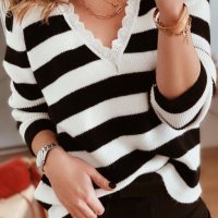 Дамски пуловер на райе в черно и бяло, снимка 9 - Блузи с дълъг ръкав и пуловери - 42717013