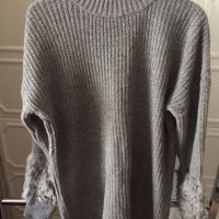 Сив пуловер блузон рокля с пух, снимка 4 - Блузи с дълъг ръкав и пуловери - 38844987