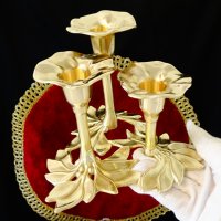 Италиански троен свещник от бронз 560 гр. , снимка 2 - Антикварни и старинни предмети - 38459989