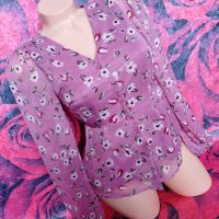 Vero Moda Розова феерична блуза на цветя С, снимка 3 - Блузи с дълъг ръкав и пуловери - 37553328