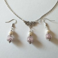 Прелестно нежен комплект с истински перли и камъни Розов кварц - камъкът на Любовта !, снимка 5 - Бижутерийни комплекти - 31998356