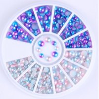 кутийка 3D декорация за нокти маникюр полу кръг перлички седеф перлени синьо лилави, снимка 1 - Продукти за маникюр - 30912173