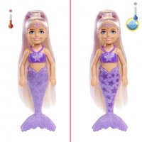 BARBIE COLOR REVEAL RAINBOW MERMAIDS Кукла Barbie® Chelsea™ русалка с магическа трансформация HCC75, снимка 4 - Кукли - 38093342