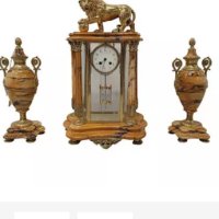19 век-Портален френски каминен часовник-жълт мрамор и бронзов лъв, снимка 6 - Стенни часовници - 44327363