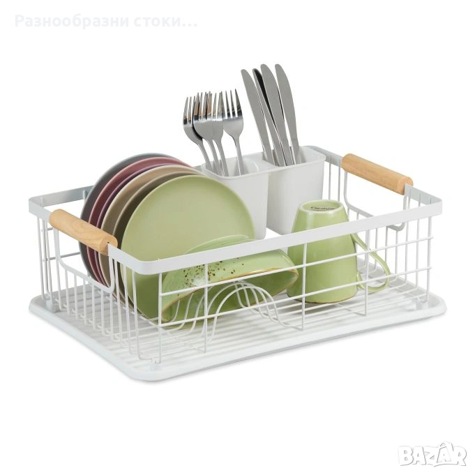 Стилна сушилня за чинии в скандинавски стил – метал и дърво, снимка 1