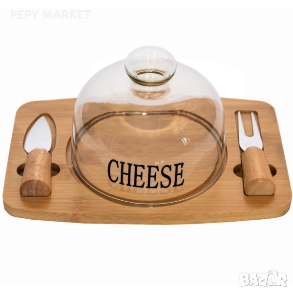 Поднос за сирене с бамбукова дъска Поднесете сиренето с класа с този елегантен сервиз за сирене, кой, снимка 1