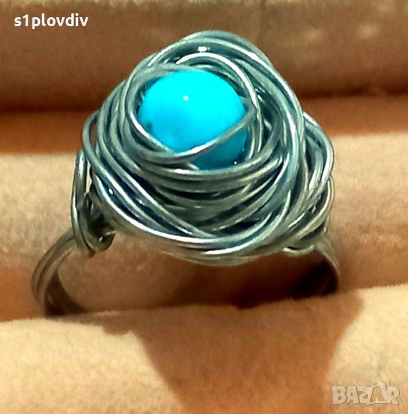 Ръчна изработка пръстен син тюркоаз, снимка 1
