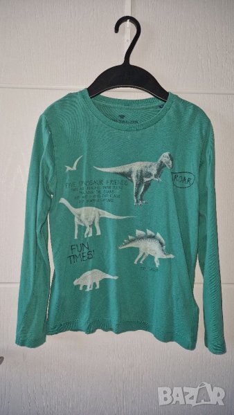 6-7г 122см Блуза с дълъг ръкав памук зелена с динозаври без следи от употреба, снимка 1
