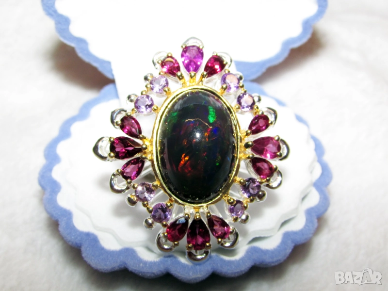 925 сребърен пръстен с голям огнен опал 19х14мм, подходящ за подарък, снимка 1