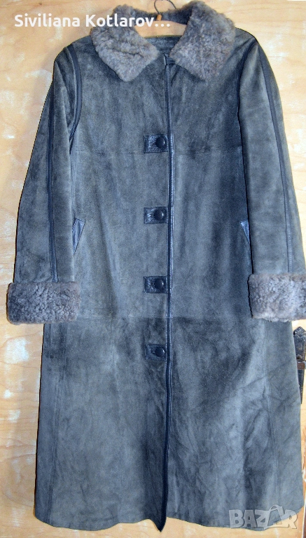 Дамски дълъг кожух, сив, финландски, естествена кожа, снимка 1