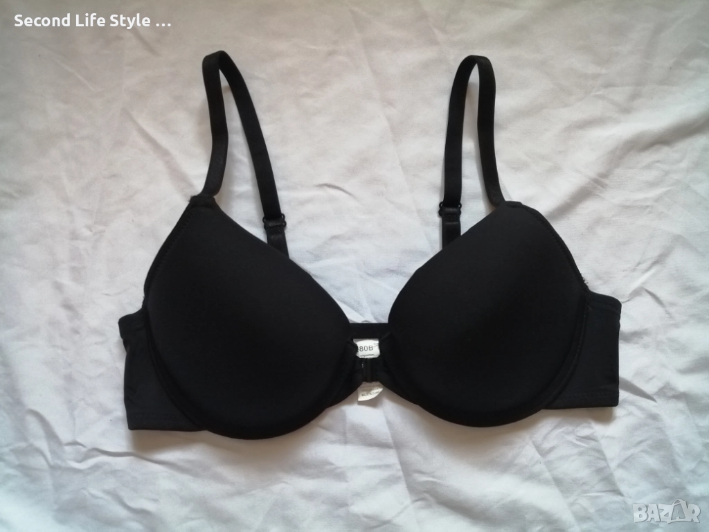 80B изчистен черен сутиен със закопчаване отпред, снимка 1