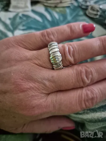 сребърен оребрен пръстен, снимка 1