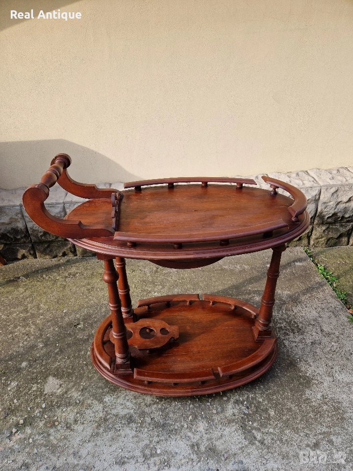 Страхотна антикварна белгийска количка за сервиране масив дърворезба , снимка 1