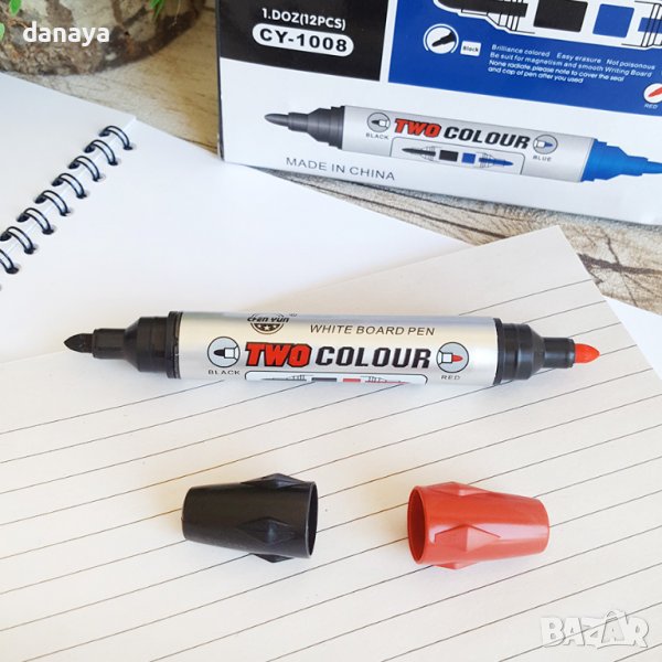 3048 Двустранен маркер за бяла дъска, черен и червен цвят, снимка 1