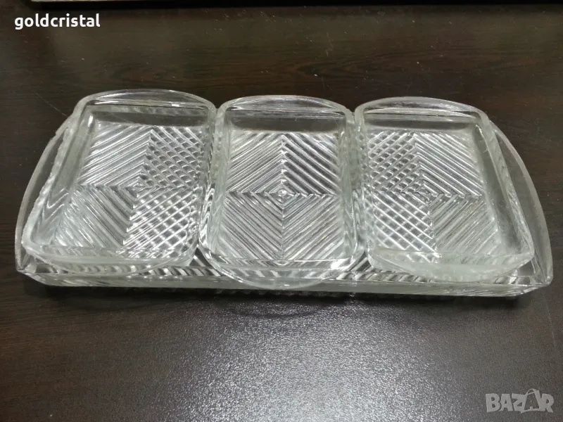 старо стъклено плато поднос с чинийки , снимка 1