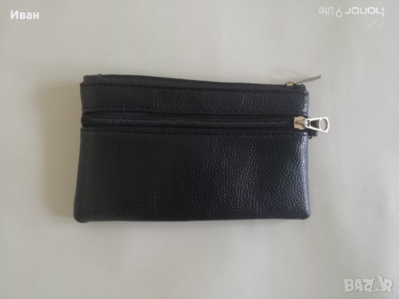 Дамско портмоне с два ципа, естествена кожа, 16х10 см, черно - само по телефон!, снимка 1