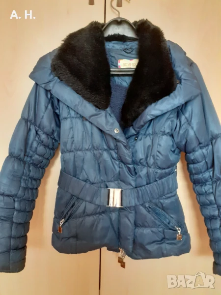 Синьо яке със сваляща се яка и колан, снимка 1