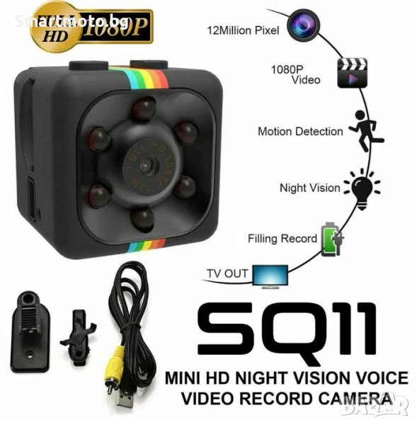 SQ11 мини камера HD видеокамера за нощно виждане 1080P мини DVR гласов, снимка 1