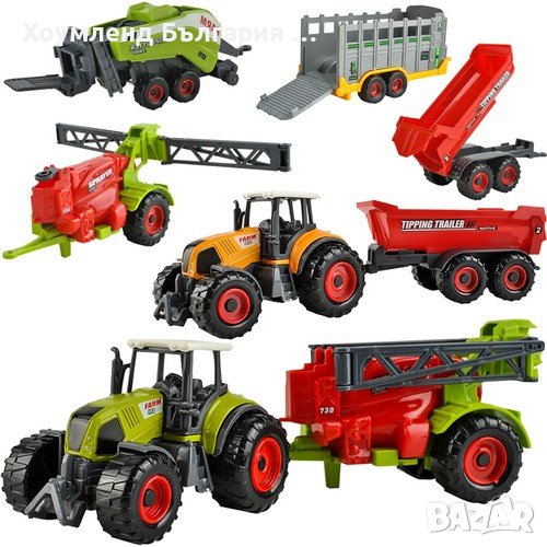 Фермерски комплект 6в1 - трактори с ремаркета, снимка 1