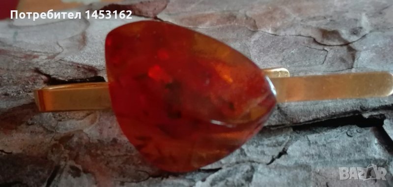 Стара позлатена руска игла с кехлибар, снимка 1