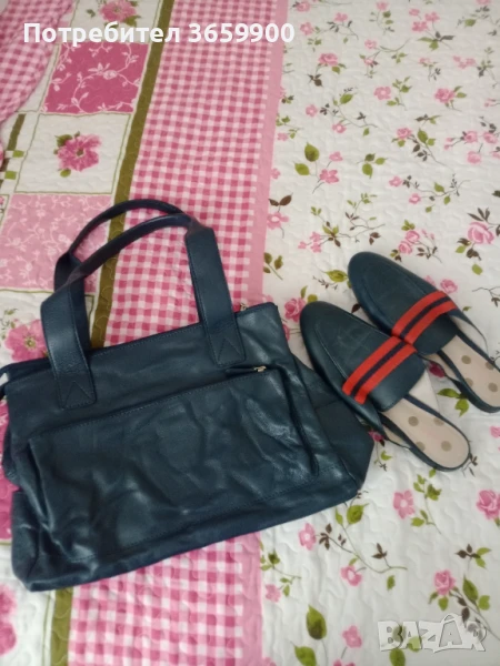 Дамски комплект-чанта и чехли, естествена кожа, снимка 1