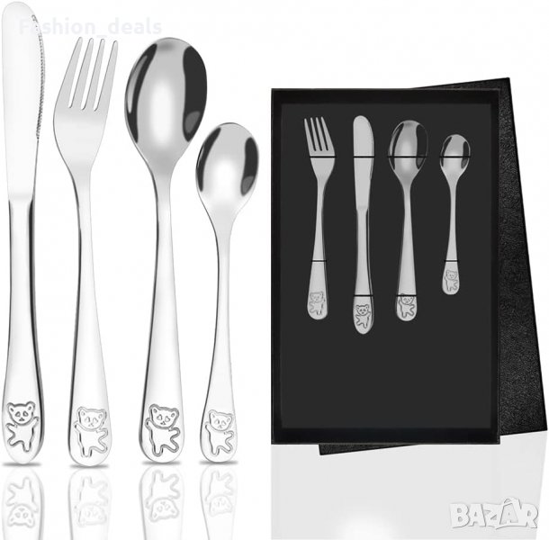 Нов Детски комплект прибори за хранене 4 части Деца 3+ години Лъжица Нож Вилица неръждаема стомана, снимка 1