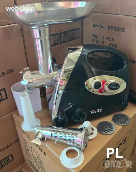 Мощна Месомелачка с приставка за домати Voltz V51991A, 1400W, Обратен ход, Аксесоари за сосове, снимка 1