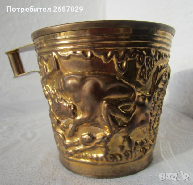 С бикове -  Стара чаша с двойно дъно от мед, метал, съд, снимка 1