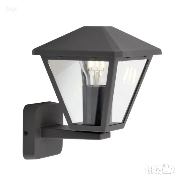 Аплик Well Firenze, За външен мотаж, E27, 60W, IP44, Позиция нагоре, Алуминий/Стъкло, Тъмносив - 24 , снимка 1