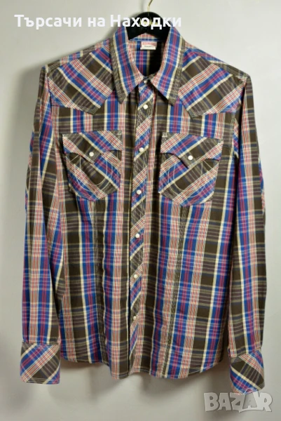 $148 Мъжка риза True Religion Western Pearl Button Snap Plaid Shirt 100% памук М, снимка 1