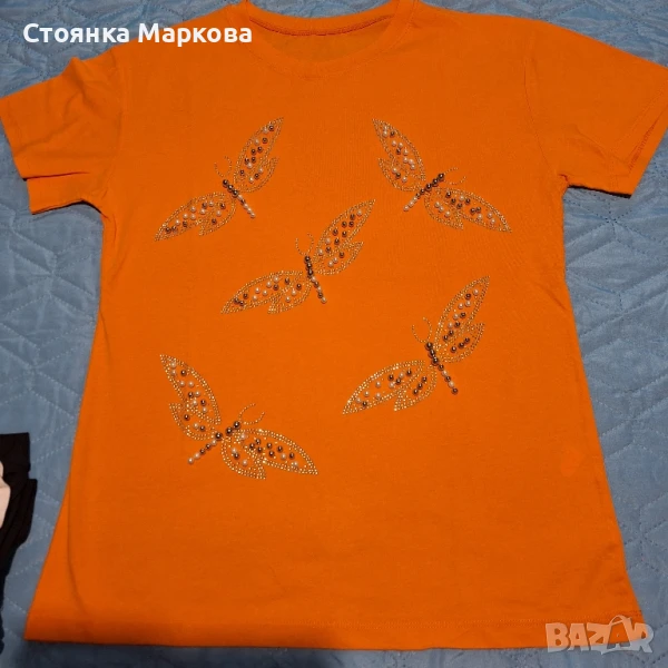 Нова оранжева блузка с водни кончета, снимка 1